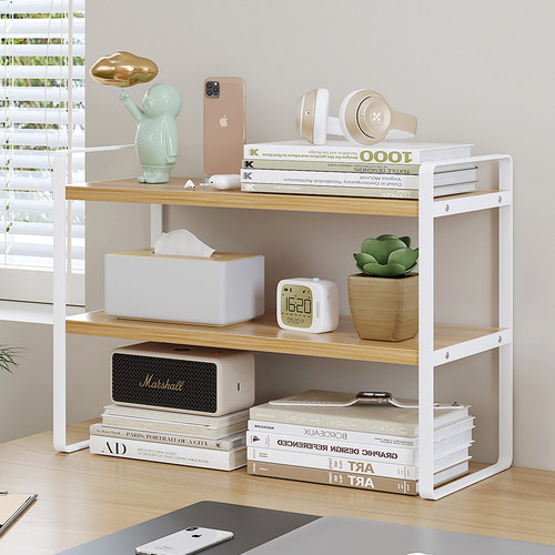 桌面书架实木多层置物架学生桌上收纳层架L办公室电脑桌分层整理