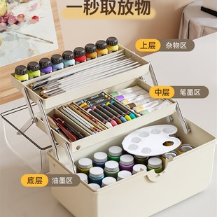 美术工具箱儿童画室大容量画笔绘画专用箱可折叠美术W生工具收纳