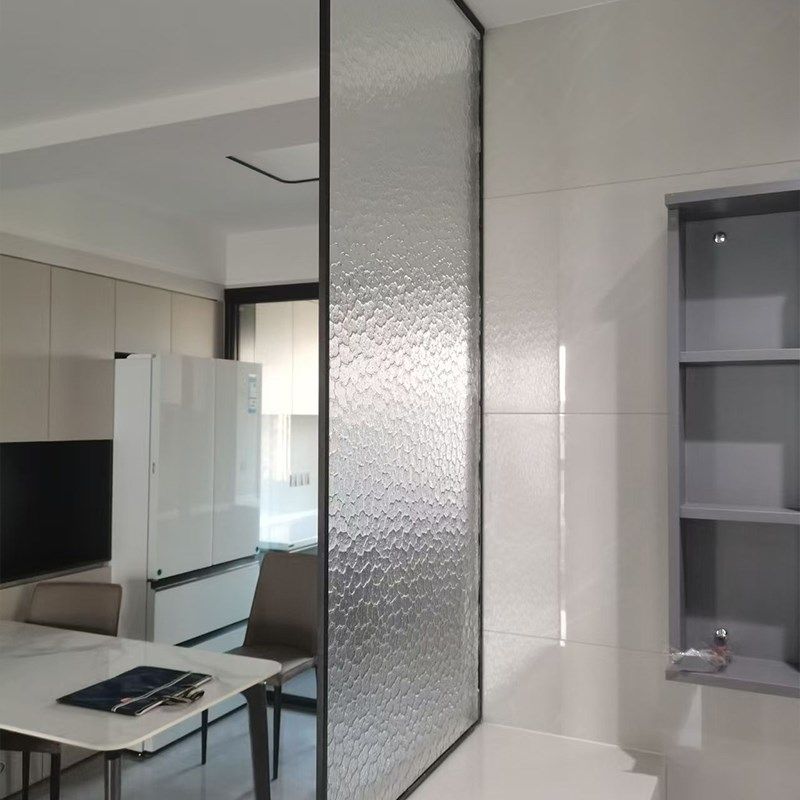 超白水波纹超薄边框卫生间简约隔断艺术屏风磨砂S玻璃客厅钢化定