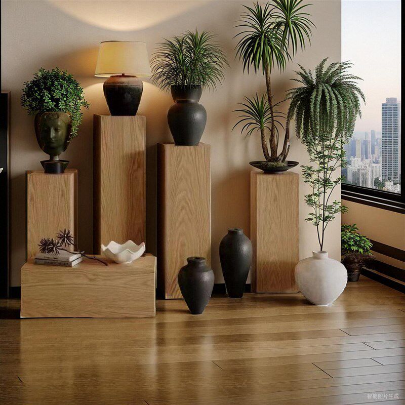 原木根雕实d木木墩子展示地台底座方形立柱服装展示架产品陈列展