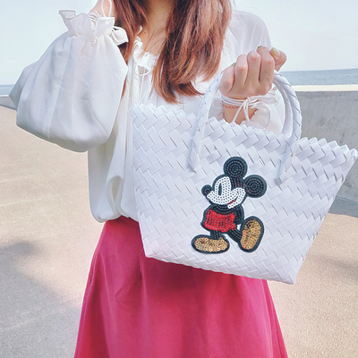 手提菜篮子编织购物篮p塑料藤编手工收纳水果采摘筐买菜道具野餐