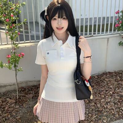 兔纯希原创收腰polo衫JK制服日修身系校供感学院风短袖t恤上衣ins