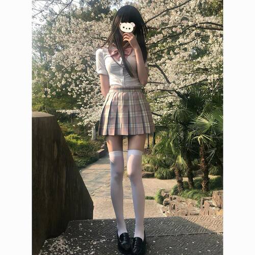 樱奈春时格裙原创粉色JK制服短裙套装夏季学院校供感衬衫短袖衬衣