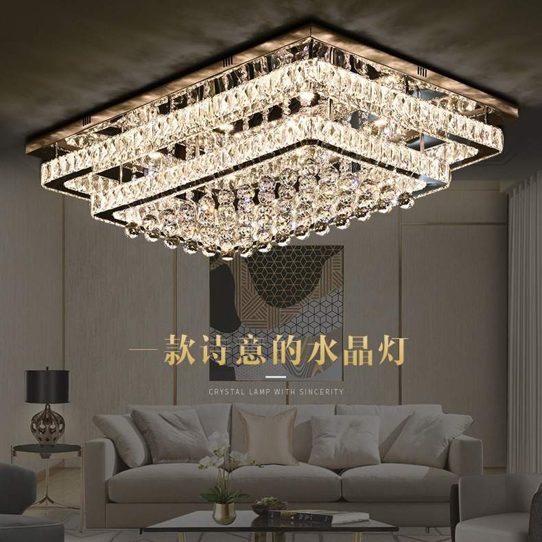 水晶灯客厅长方形灯具简约现代吸顶灯大气家用遥控变色卧室餐厅灯