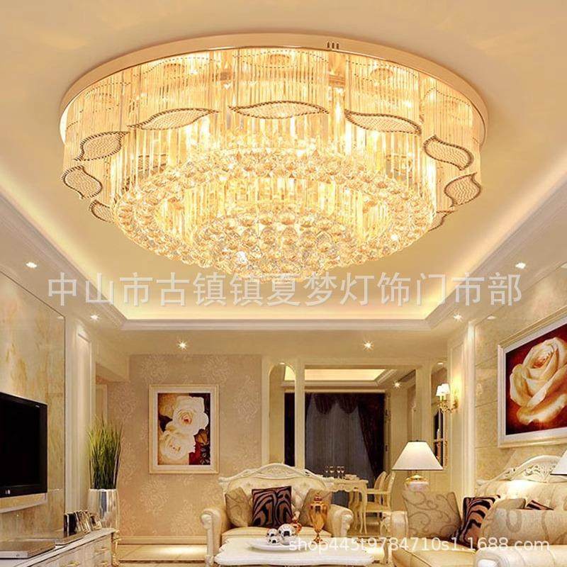 欧式水晶灯现代简约s金色圆形led吸顶灯卧室创意奢华大气客厅灯具