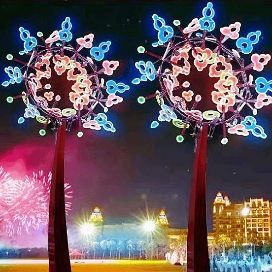 不锈钢风动雕塑led动态灯光雕塑景区商场公网红风车灯转动水母灯