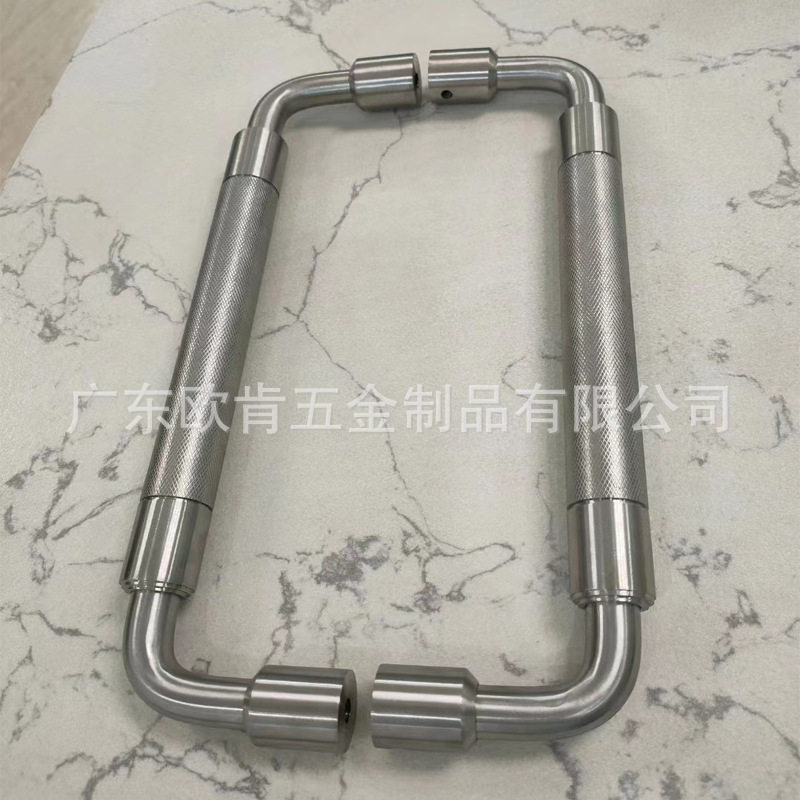 广东欧肯五金304 316优质不锈钢金属滚花工艺出口品质玻璃门拉手