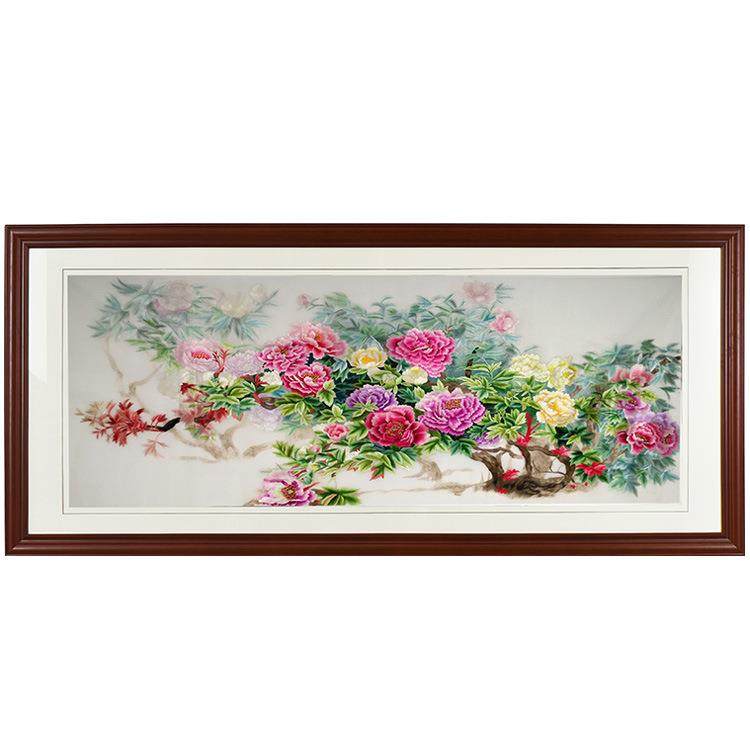 紫金湘绣牡丹繁花似锦刺绣客厅挂画成品纯手工绣牡丹花装饰壁画