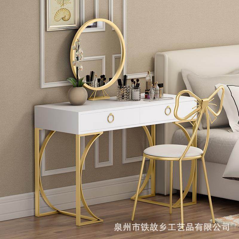 北欧家用小户型实木梳妆台创意白色烤漆铁艺女生化妆台化妆桌子