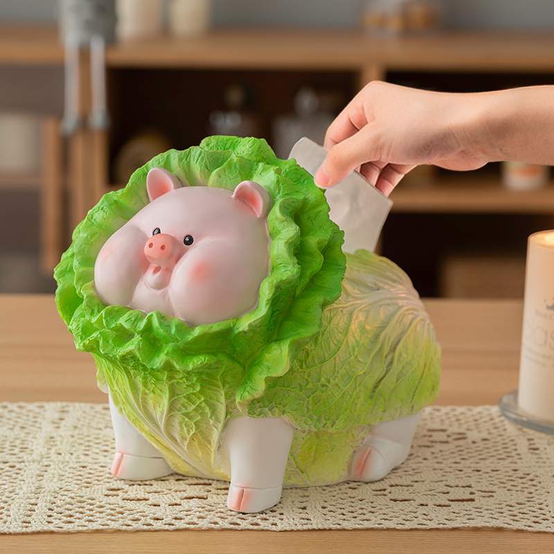 可爱创意白菜猪餐巾纸巾盒客厅茶几轻奢家用餐桌抽纸盒设计感摆件