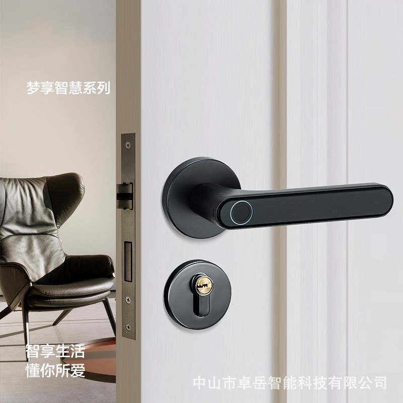 指纹锁现代e简约分体办公室木门密码锁涂鸦智能室内卧室房门电子