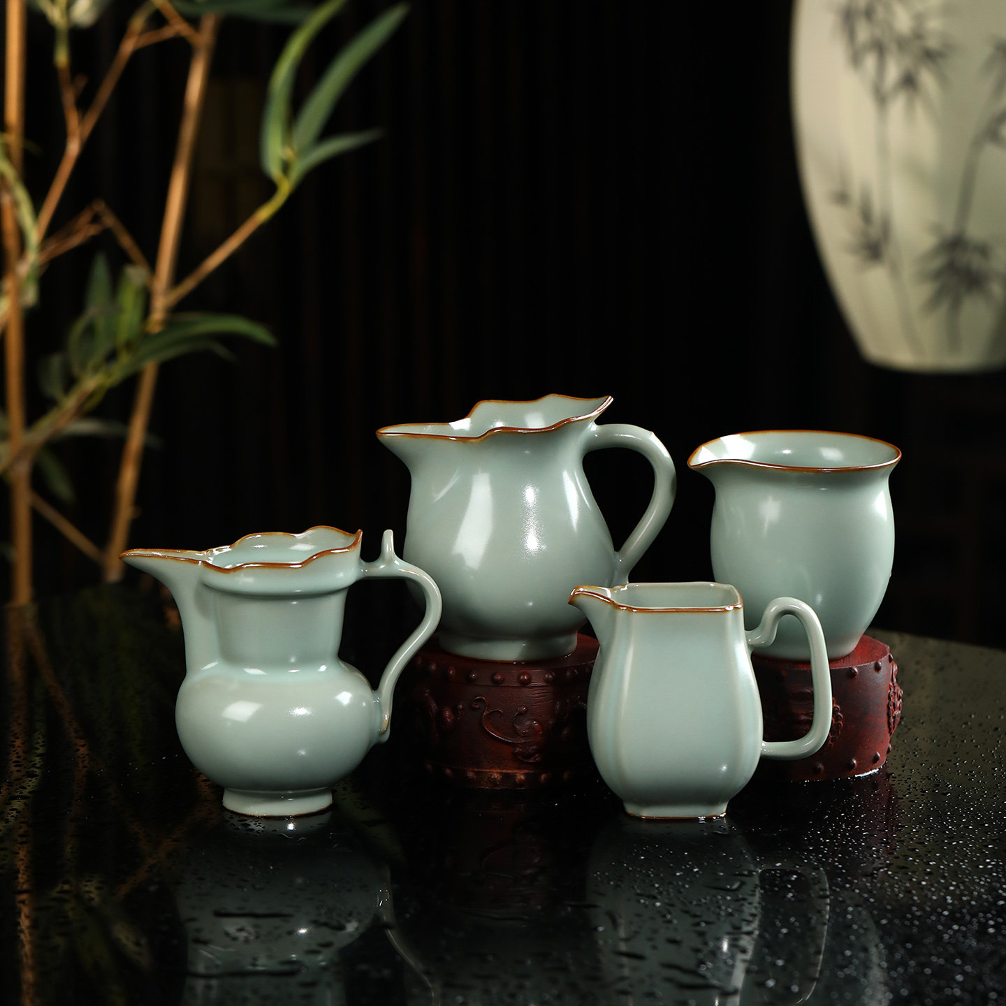 景德镇原矿汝瓷天青釉手工公道杯