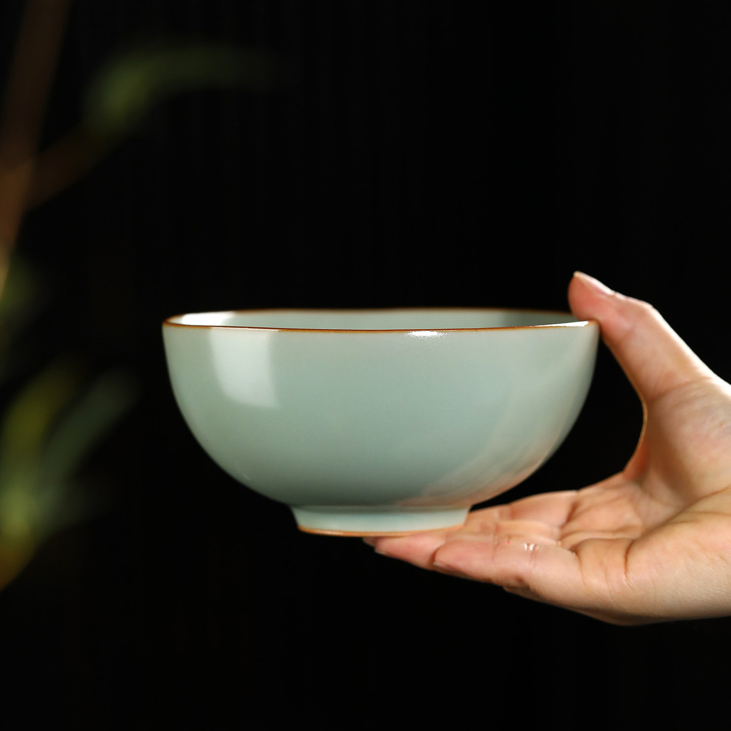 景德镇高温原矿不开片天青汝瓷简约饭碗家用餐碗个人专用汝窑餐具