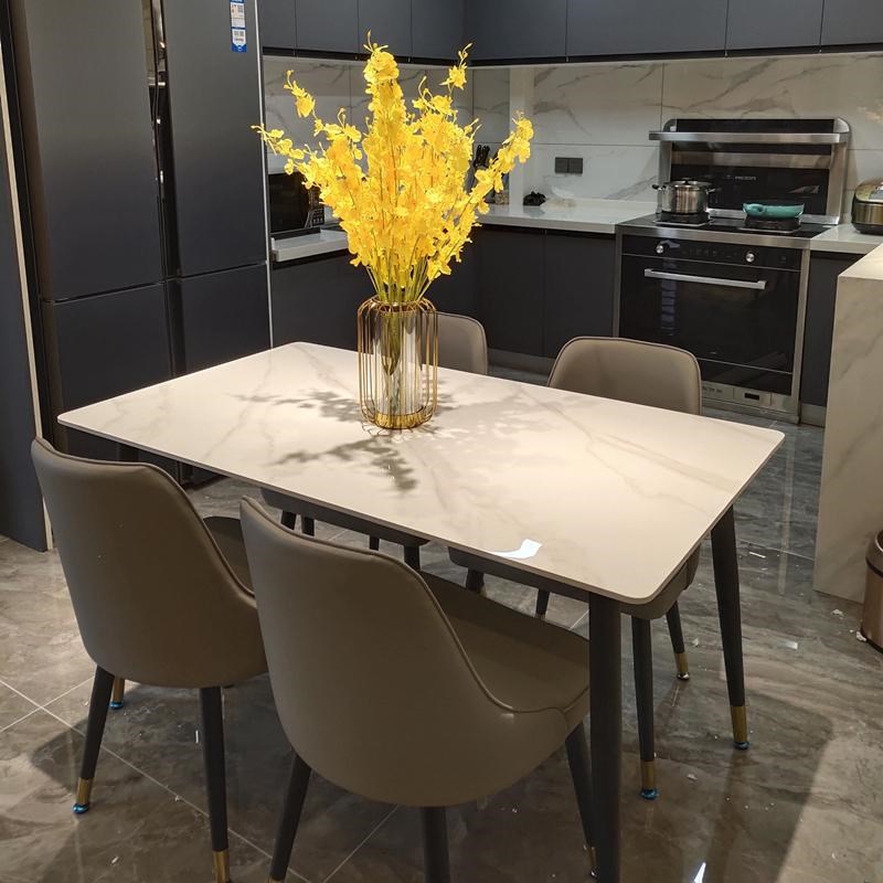 意式轻奢亮光岩板餐桌椅组合高端家E用现代简约高级极简饭桌小户