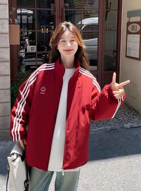 短外套拉链女装立领运动三条冲锋衣外套春秋2025百搭新款宽松休闲