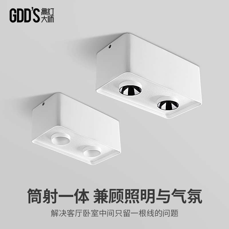 全光谱防a眩明装圆角筒射灯一体LED双头斗胆灯全铝极简无主灯客厅