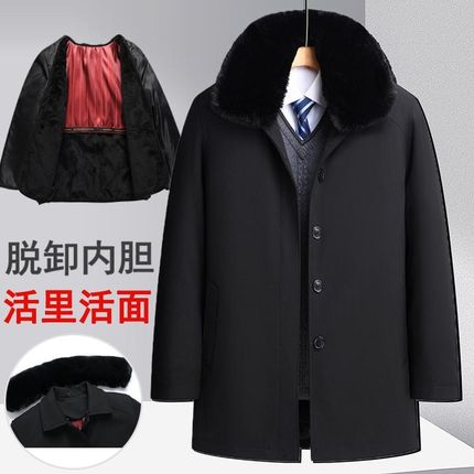 中老年人a棉衣男冬装加厚外套脱卸羽绒棉服爸爸爷爷中长款加绒棉
