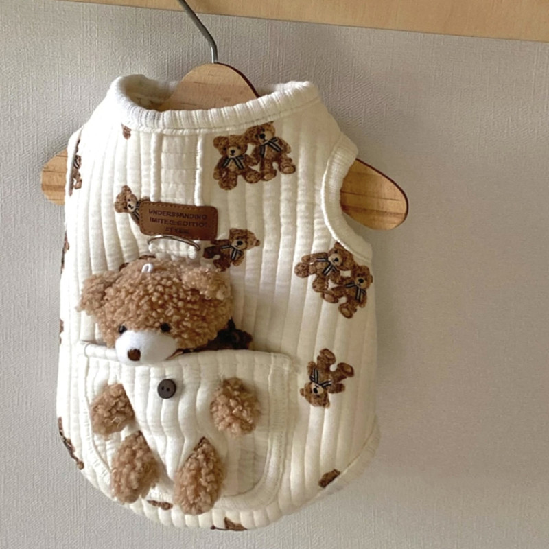狗狗衣服冬装比熊博美泰迪可爱立体玩偶熊猫咪可牵引宠物棉马甲