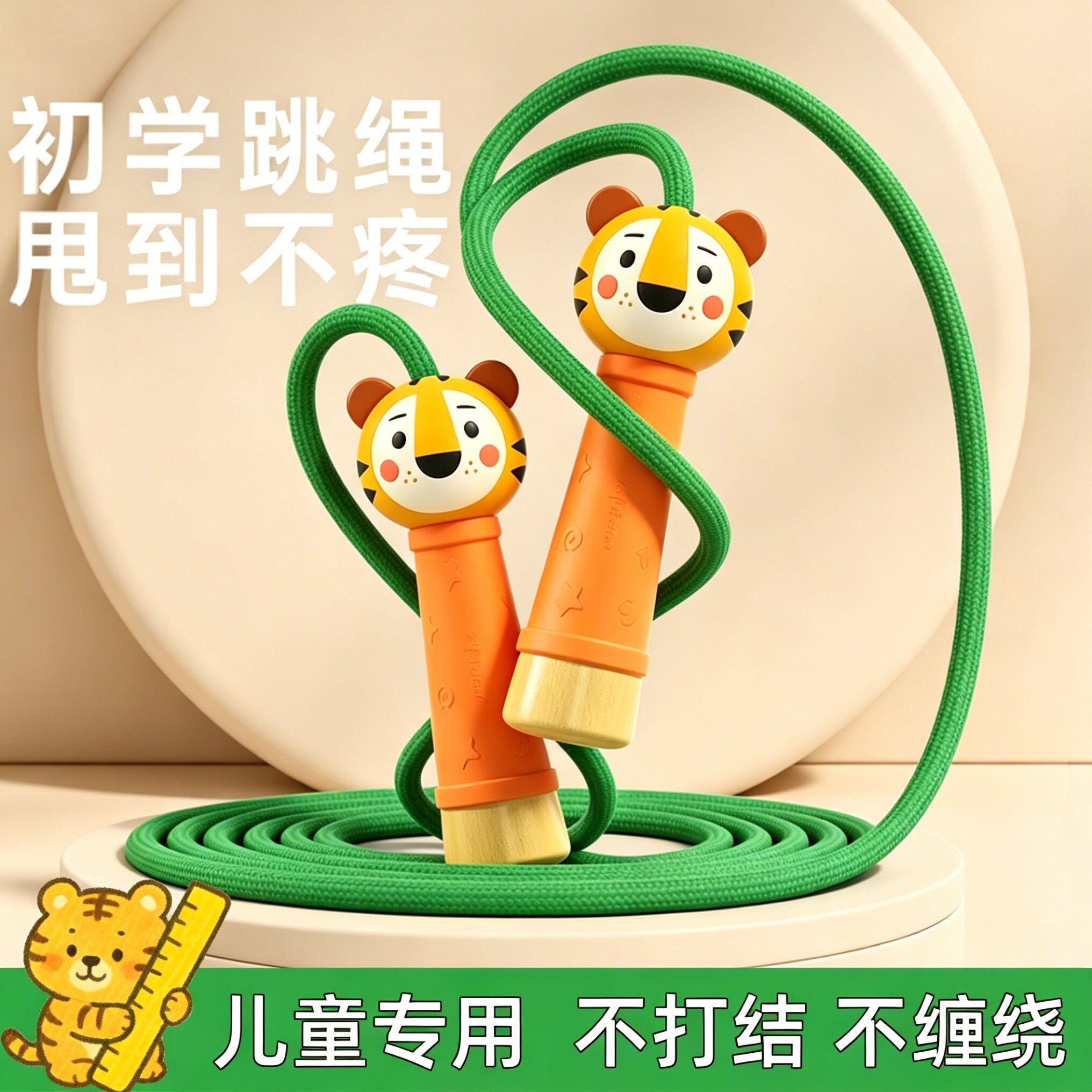 跳绳儿童小学生专用竞速幼儿园运动训练体育木制手柄棉绳考试专用