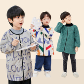 无帽拉链男童防水罩衣绘画围兜时尚 吃饭书法幼儿园拉链男宝宝罩衫