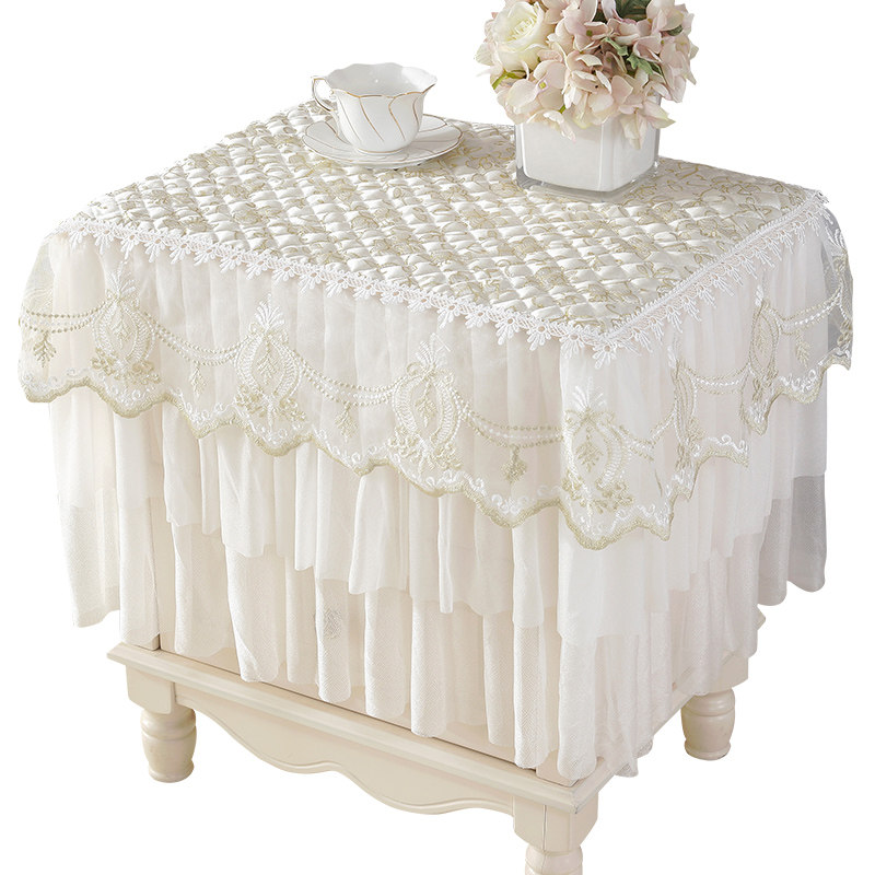 夹棉床头柜盖布欧式蕾丝卧室布艺小台布床头柜罩方巾打印机防尘罩