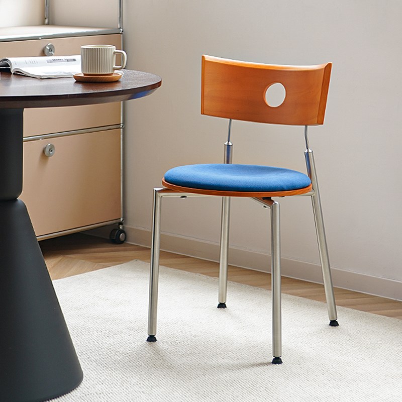 复古实木餐椅家用靠背椅网红ins中古椅不锈钢餐厅V凳子设计师椅子