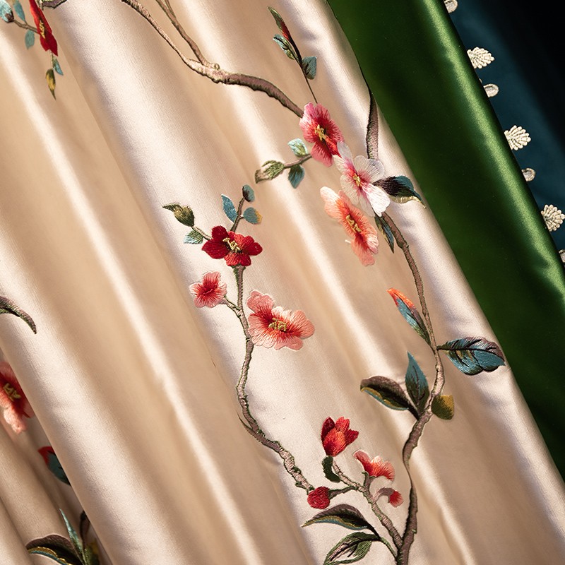 2021年新款高精密仿真丝窗帘客厅卧室飘窗M新中式大气窗帘绣花窗