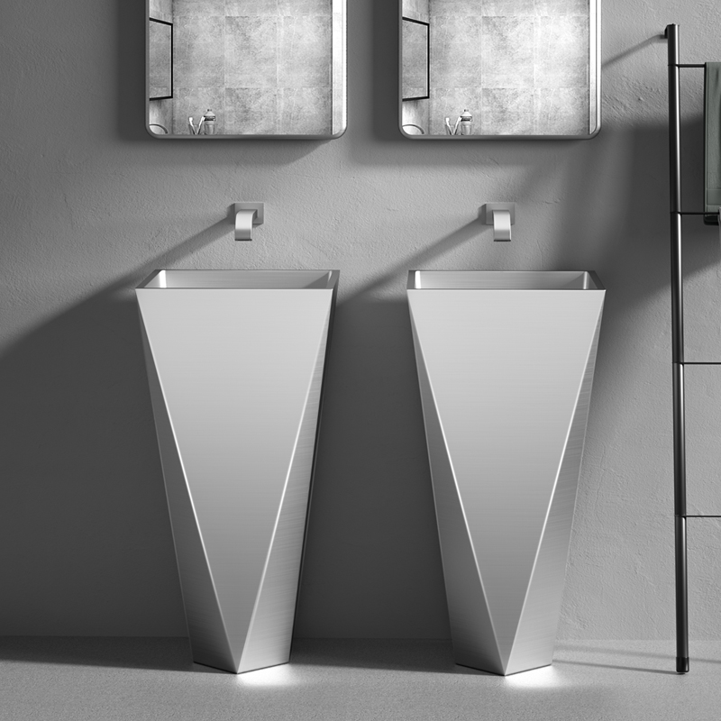 简约菱形立式洗脸盆工业风酒吧多边形落地洗手盆不锈钢立柱盆水池