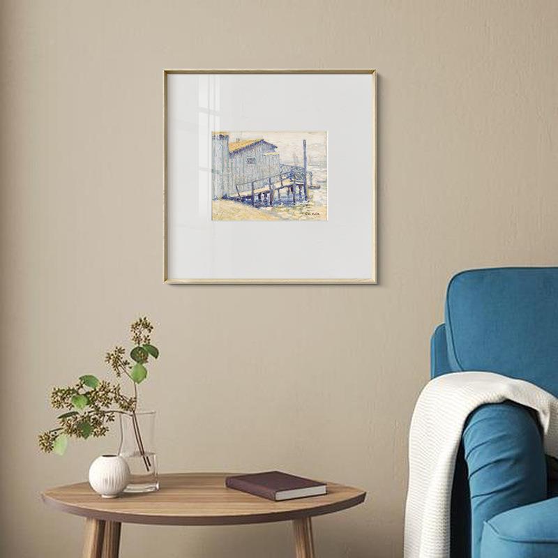 餐厅极简装饰画客床卧室头文范风景挂C110画艺海边小镇大厅师名宿