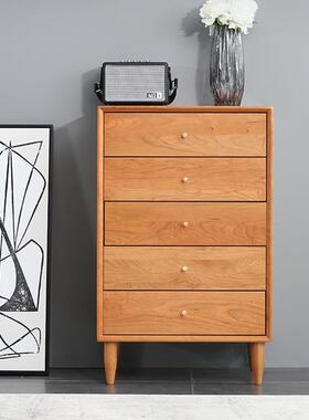 全实木五斗柜家五斗柜现柜简约客厅收代纳柜用卧室抽屉式樱桃木储