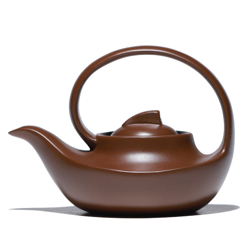 宜兴原矿紫泥曲壶提梁紫砂壶起批 手提茶壶370毫升大容量茶具