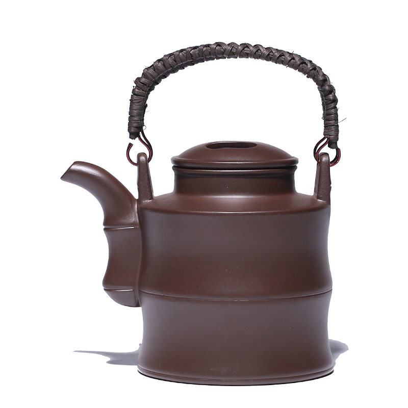 洋桶紫砂壶宜兴原矿紫泥竹段提梁壶手工功夫茶具礼品