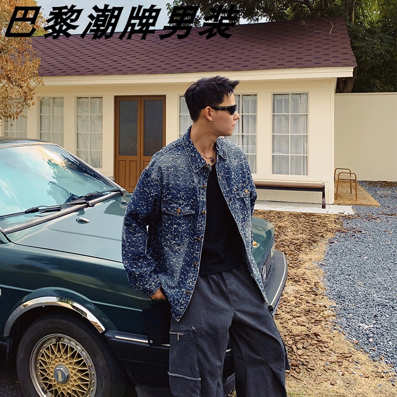 巴黎风格美式复古刺绣牛仔外套