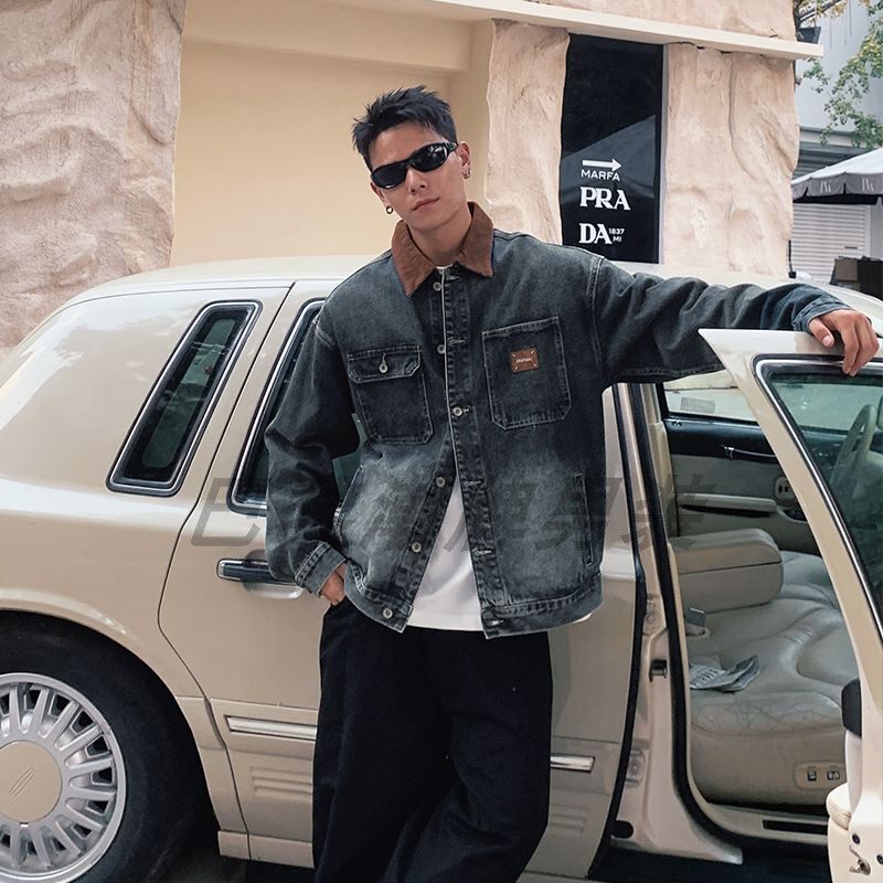 巴黎风格美式复古工装牛仔外套