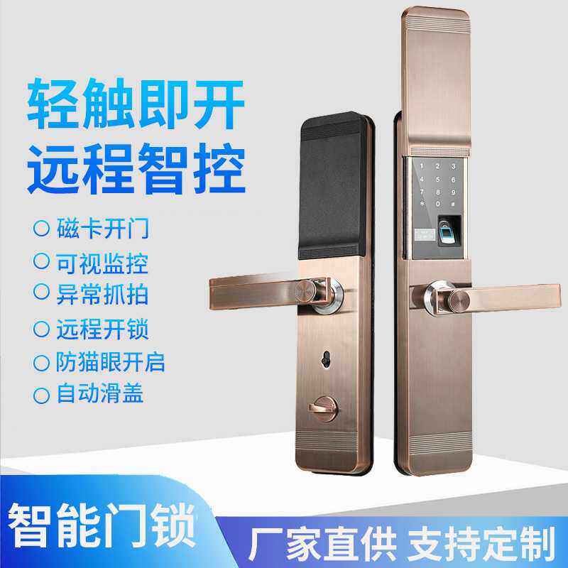 自动滑盖指纹锁钥匙刷卡指纹密码防盗门智能锁密码锁expo防水