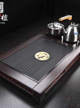 厂家 黑檀木茶盘金镶玉茶台家用整套四合一茶盘新中式排水托盘