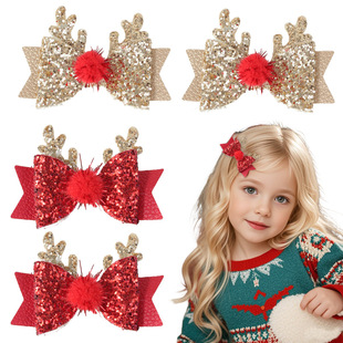 亚马逊圣诞节蝴蝶结发夹装饰宝宝发卡儿童女卡通圣诞树格丽特头饰