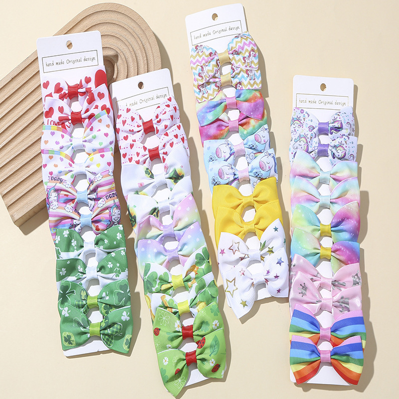 10个一卡彩虹渐变色独角兽头饰鱼鳞蝴蝶结儿童头饰万圣节宝宝发夹