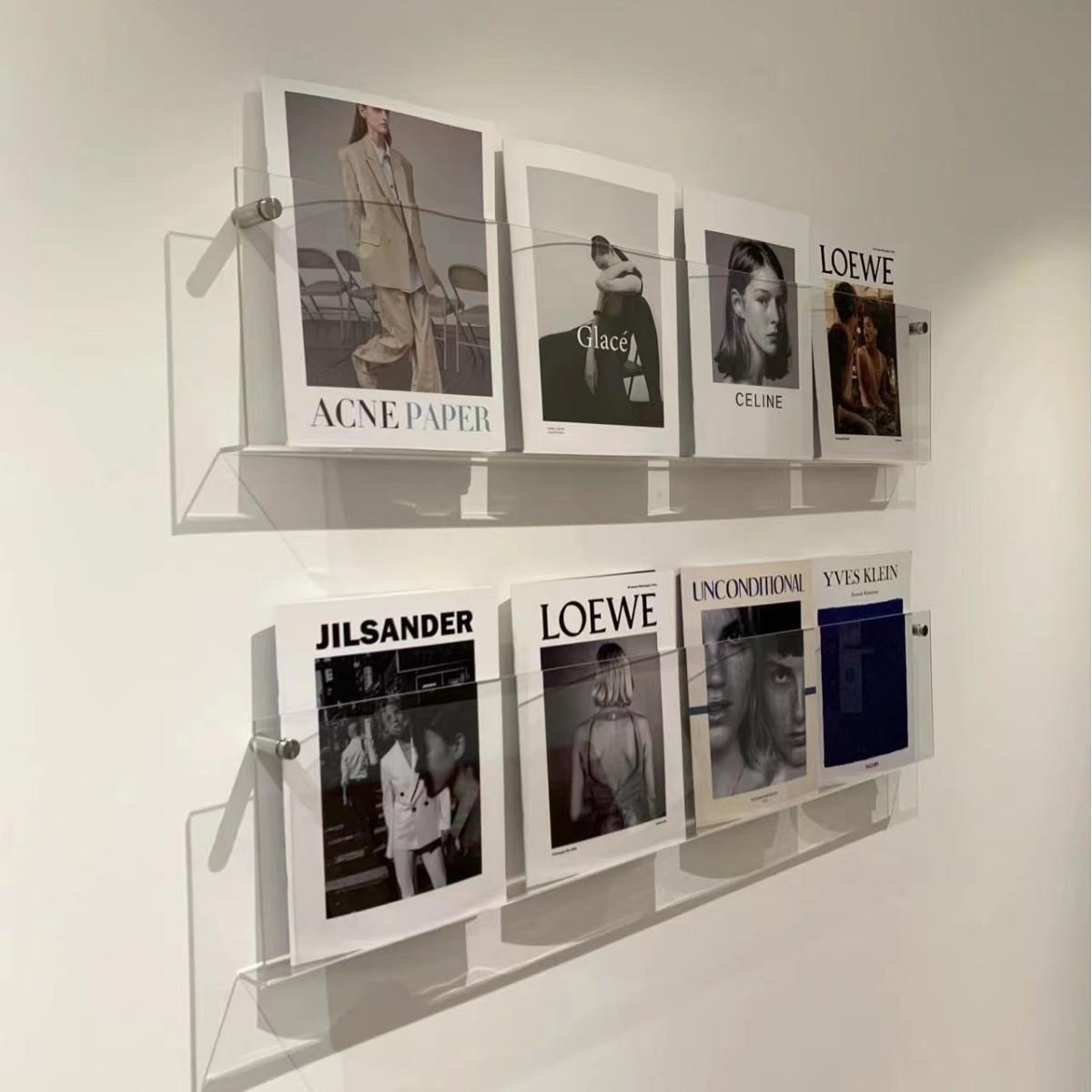 创意墙上置物架绘本架亚克力杂志架挂墙展示架壁挂式书架书报架