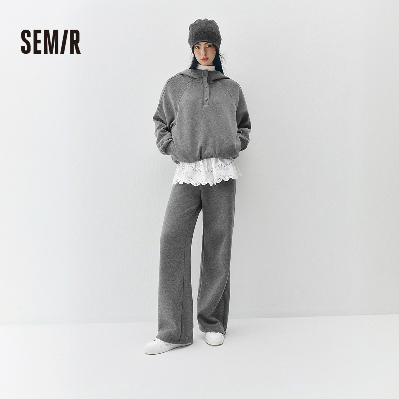 商场同款|森马套装女冬季抓绒卫衣屁帘卫裤2025新款运动风两件套