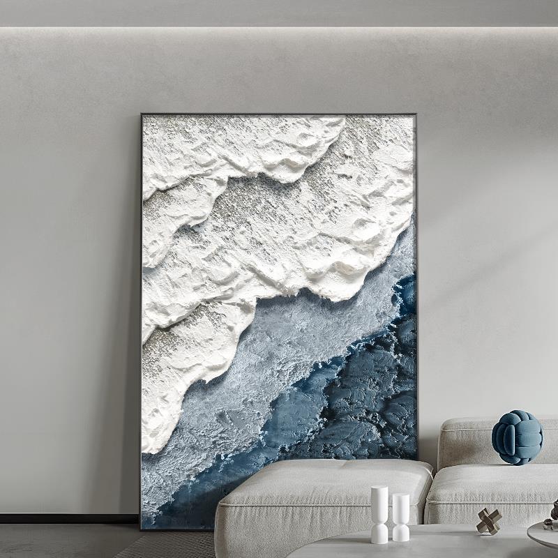 现代极简主义客厅装饰画抽象肌理画巨型沙发背景墙地板画侘寂入口