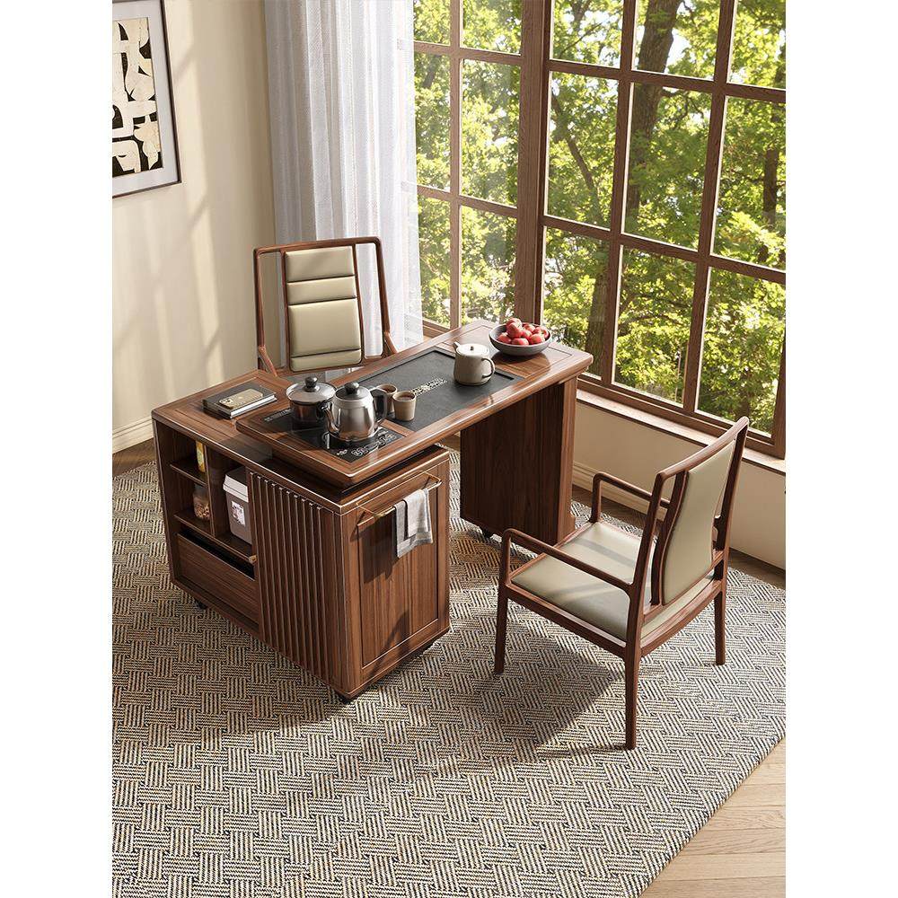 新中式黑胡桃木实木茶桌椅组合阳台带旋转家用茶台一体移动茶车,住宅家具,移动茶台/茶桌,淘宝优惠券,粉丝福利购,淘宝优惠卷