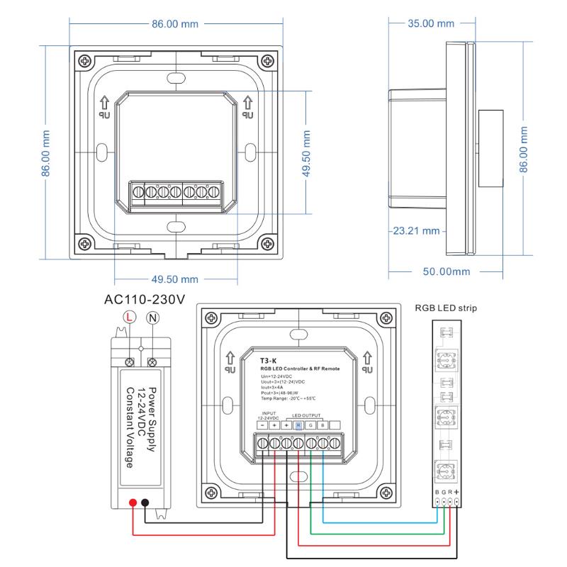 低压LED单色双色温RGB灯带控制器86面板旋钮调光器遥控开关