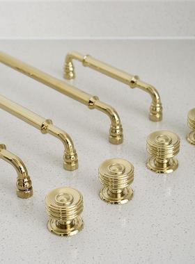 indoors法式轻奢金色柜门把手衣柜鞋柜整体橱柜抽屉黄铜双孔长拉
