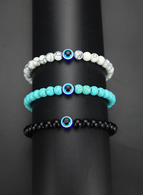 跨境欧美恶魔之眼手链6mm虎眼石地图石男女潮邪恶蓝眼睛串珠手链