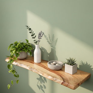 香樟木实木一字隔板置物架壁挂书架搁板墙壁挂架原木背景墙上层板