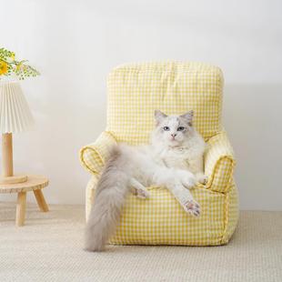 保暖四季 格子猫咪沙发猫窝可拆洗宠物沙发冬季 通用猫床靠背猫垫子