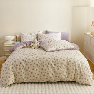 通用 全棉被套加枕套三四件套田园清新小碎花双面被罩单件四季