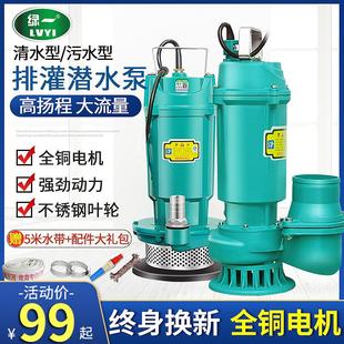 进口潜水泵220v水泵家用水泵高扬程农用灌溉抽粪泥浆污水泵排污泵