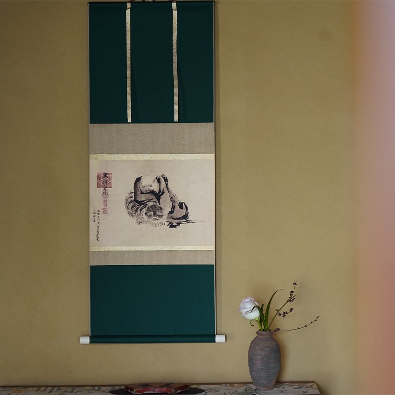 是名一鹿 | 二祖调心图禅意国画日式茶K挂装饰画卷轴侘寂风挂画图片